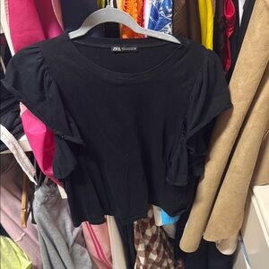 Zara Black Ruffled Crop Blouse
